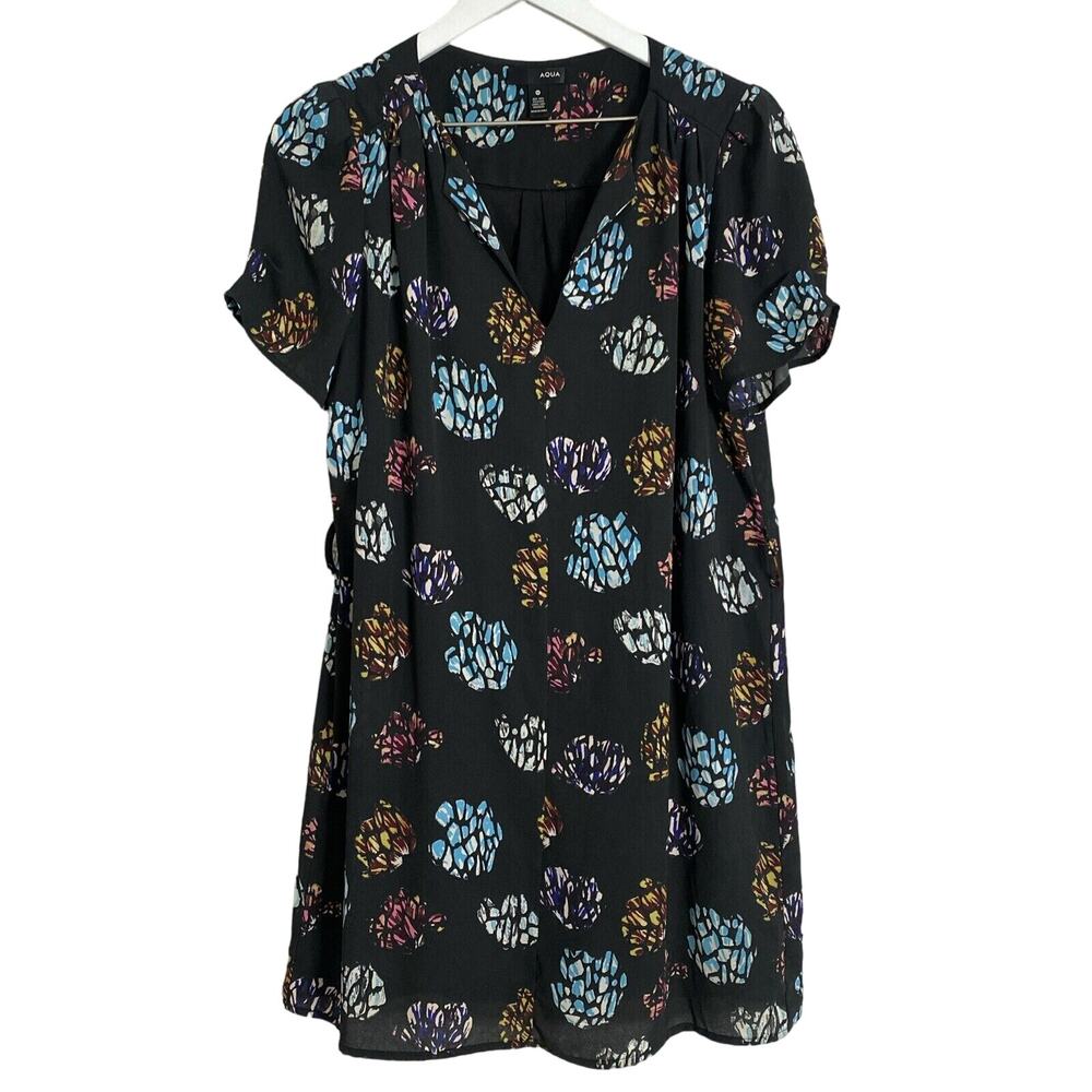 Aqua Womens Black Casual V-Neck Dress - Medium / Belt No Included‎